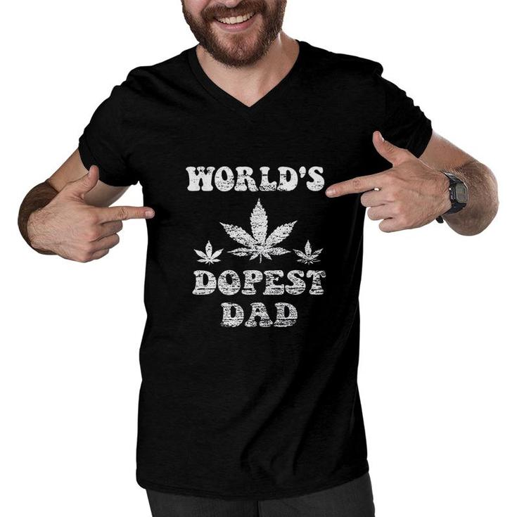 Mens Worlds Dopest Dad Weed Stoner Necessities Fathers Day Men V-Neck Tshirt