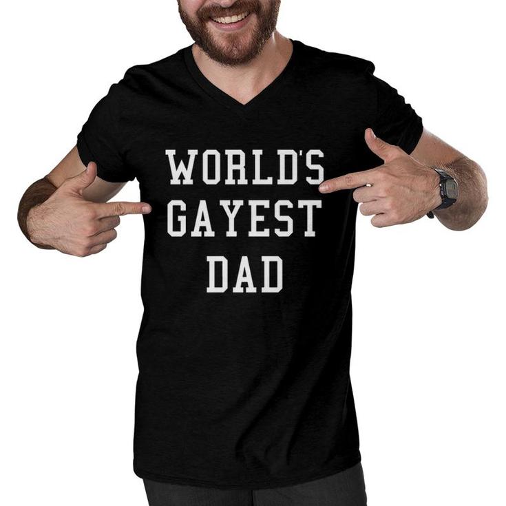 Mens World's Gayest Dad - Funny Gay Dad Pride Gift Men V-Neck Tshirt