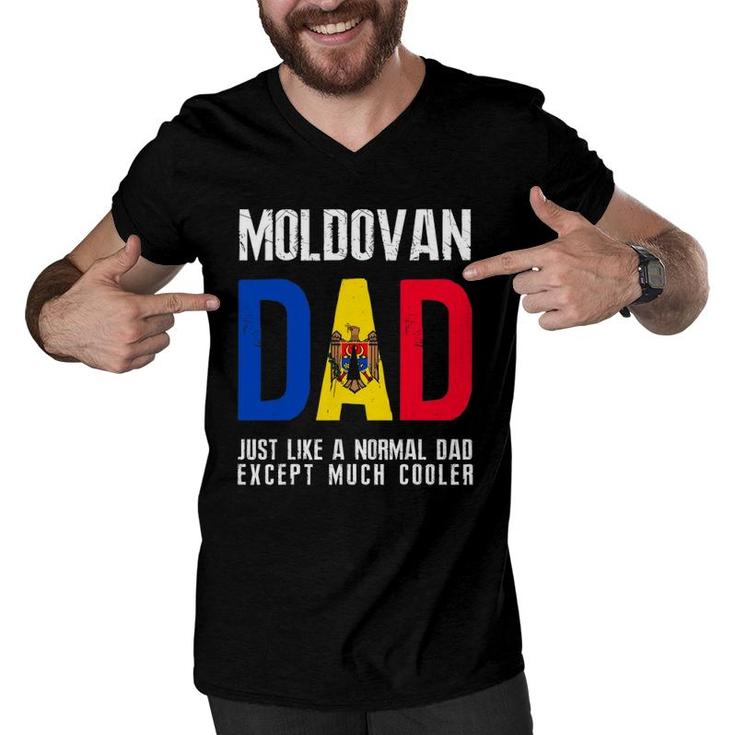 Moldovan Dad Like Normal Except Cooler Moldova Flag Men V-Neck Tshirt