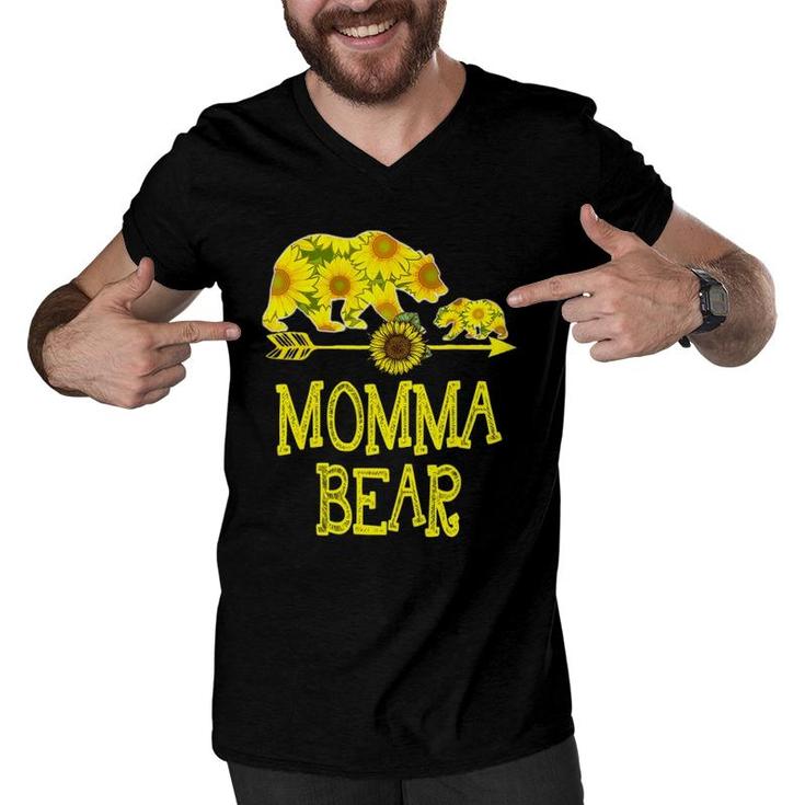 Momma Bear Sunflower Matching Family Mother Father Men V-Neck Tshirt
