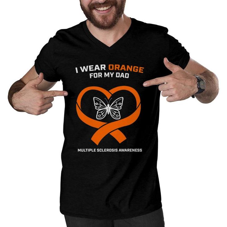 Ms Gifts Butterfly Father Dad Multiple Sclerosis Awareness  Men V-Neck Tshirt