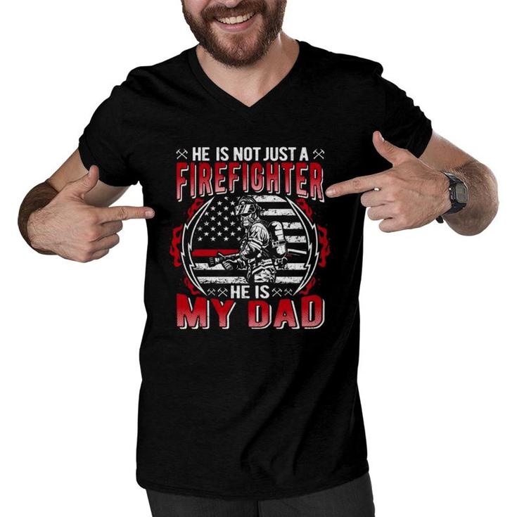 My Dad Is A Firefighter Thin Red Line Fire Son Daughter Gift Men V-Neck Tshirt