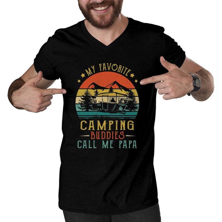 My Favorite Camping Buddies Call Me Papa Vintage Fathers Day Men V-Neck Tshirt