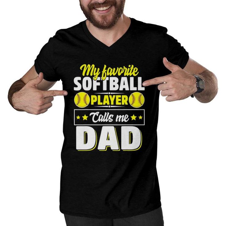 My Favorite Softball Player Calls Me Dad Cute Men V-Neck Tshirt