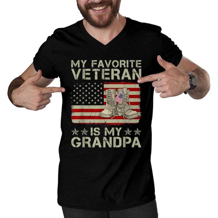 My Favorite Veteran Is My Grandpa Combat Boots American Flag  Men V-Neck Tshirt