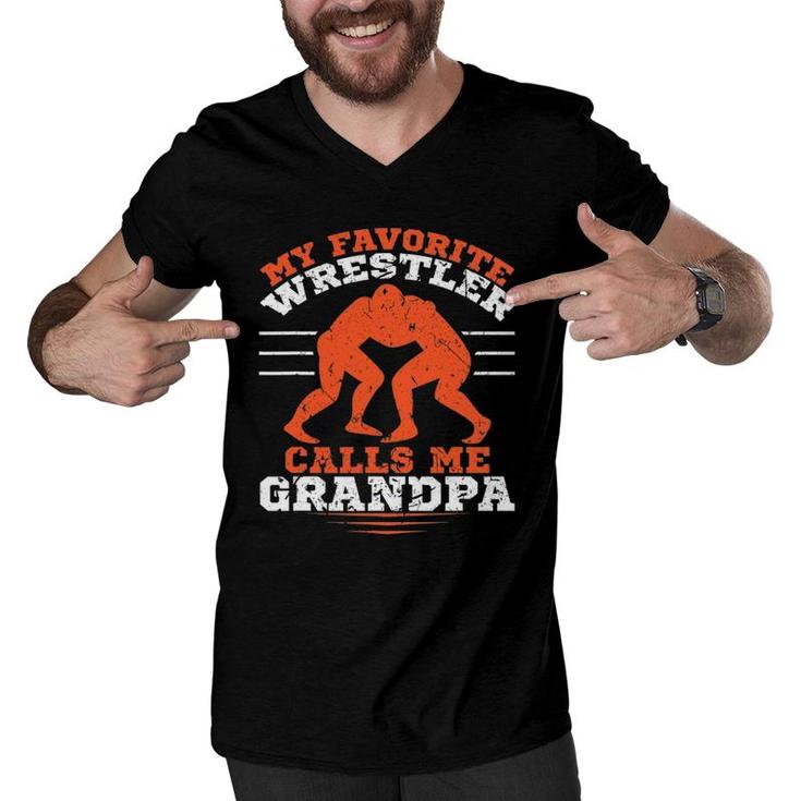 My Favorite Wrestler Calls Me Grandpa Wrestling Competition Men V-Neck Tshirt