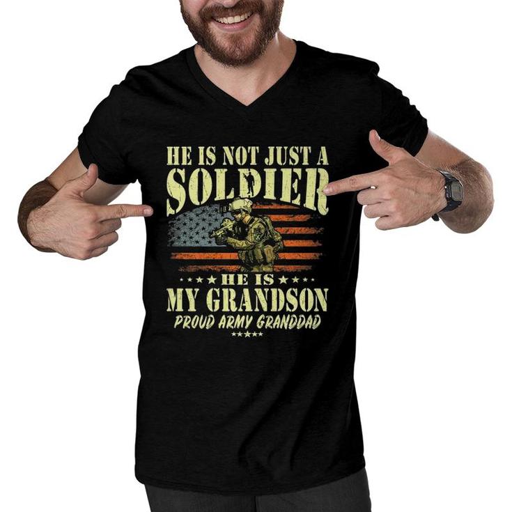 My Grandson Is A Solider - Proud Army Granddad Grandpa Gift Men V-Neck Tshirt