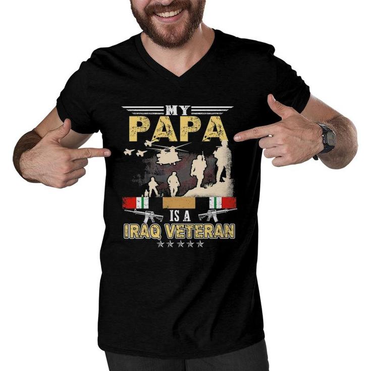 My Papa Is A Iraq Veteran  Proud Us Veteran Fathers Day Men V-Neck Tshirt