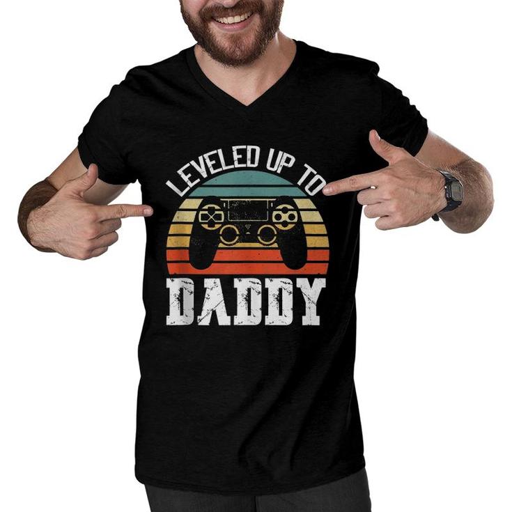 New Dad Father's Day Leveled Up To Daddy  Men V-Neck Tshirt