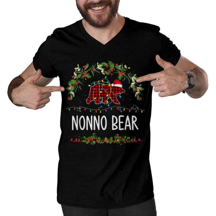 Nonno Bear Xmas Family Christmas Pajama Red Plaid Grandpa  Men V-Neck Tshirt