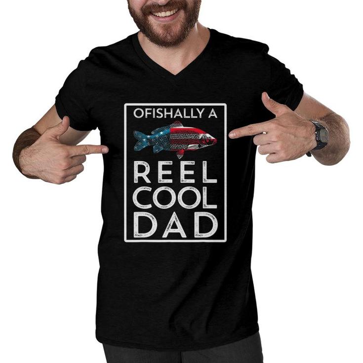 Ofishally A Reel Cool Dad Funny Father's Day Fishing Pun Men V-Neck Tshirt