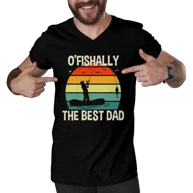 Ofishally The Best Dad Vintage Gift For Fisherman Men V-Neck Tshirt