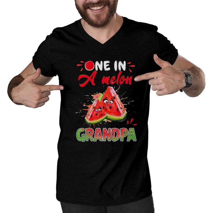 One In A Melon Grandpa Funny Family Matching Tee Watermelon Men V-Neck Tshirt