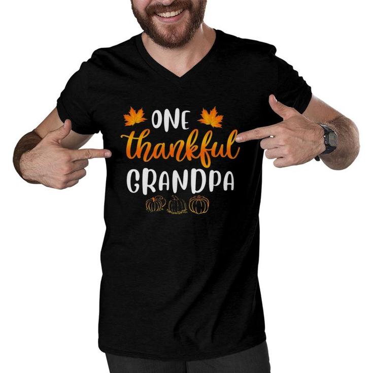One Thankful Grandpa Fall Thanksgiving Autumn Funny Dad Gift Men V-Neck Tshirt