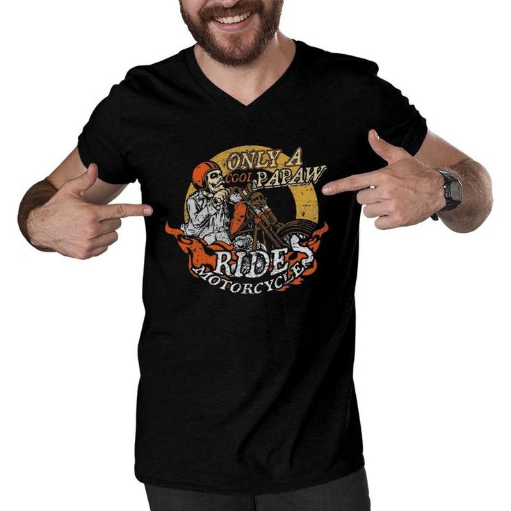 Only Cool Papaw Rides Motorcycles Gift Father's Day Men V-Neck Tshirt