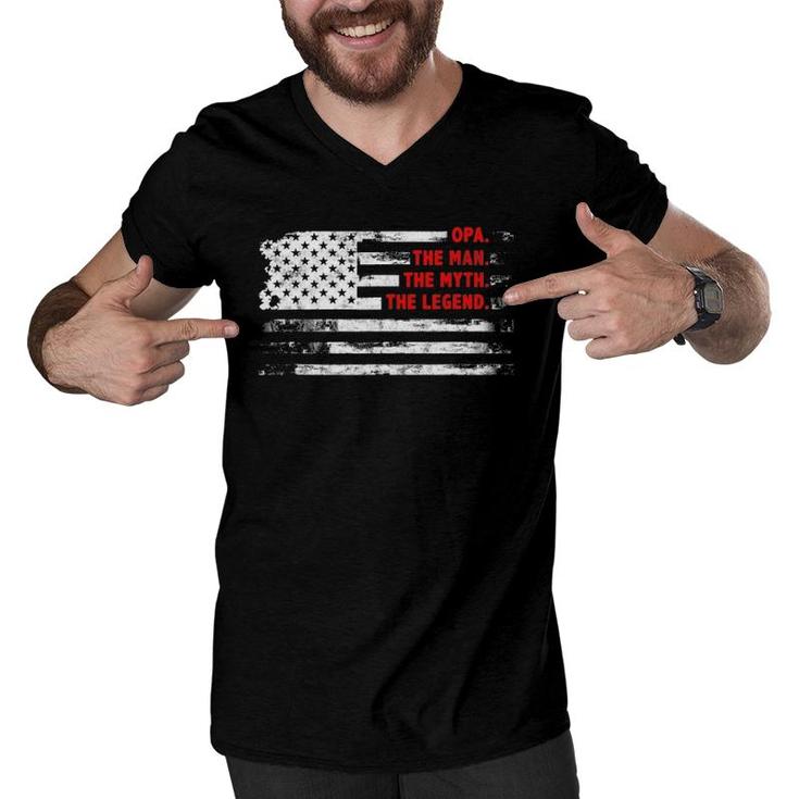 Opa The Man Myth Legend American Usa Flag Father’S Day Gift Men V-Neck Tshirt