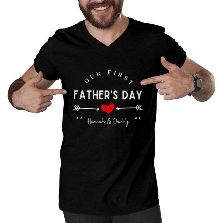 Our First Father's Day Hannah And Daddy Red Heart Arrow Men V-Neck Tshirt
