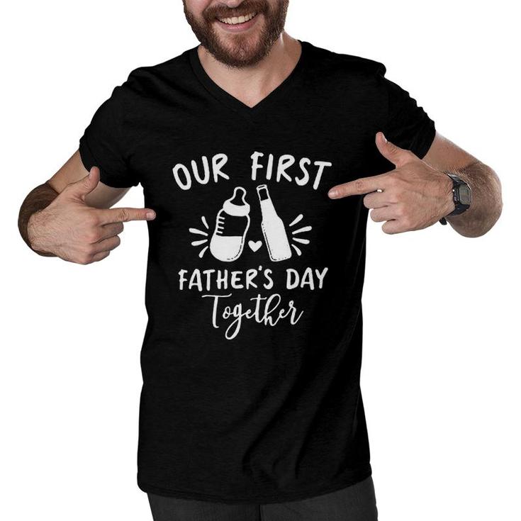 Our First Father's Day Together Baby Milk Bottle Wine Bottle Men V-Neck Tshirt