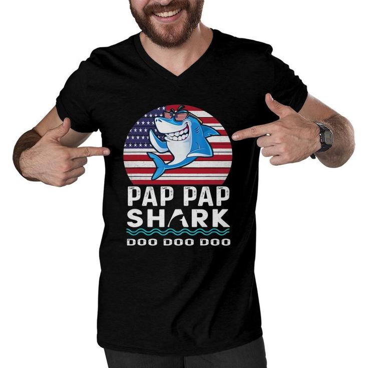 Pap Pap Shark  Fathers Day Gift From Wife Son Daughter Men V-Neck Tshirt