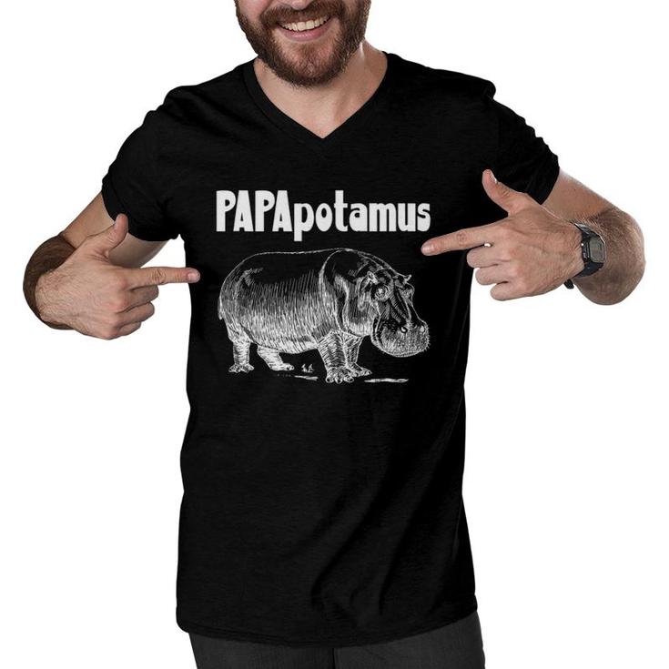 Papapotamus Father Hippo Dad Father's Day Papa Hippopotamus  Men V-Neck Tshirt