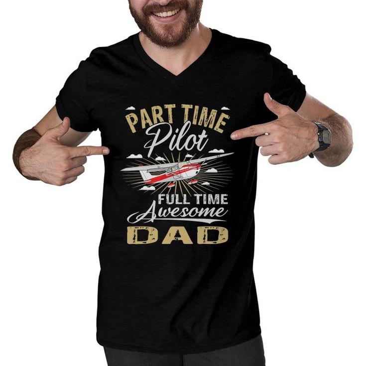 Part Time Pilot Dad Airplane Captain Aviator Men V-Neck Tshirt
