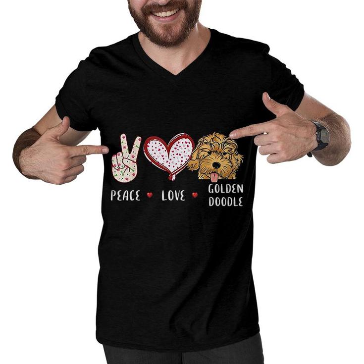 Peace Love Doodle Dad Golden Doodle Dog Gift For Men Women Kids Doodle Dog Men V-Neck Tshirt