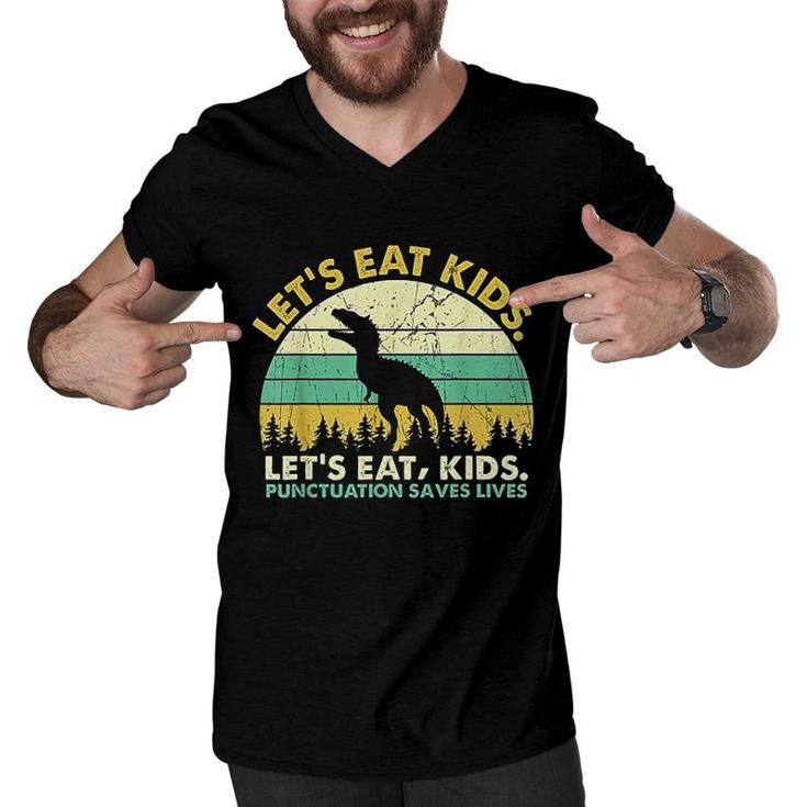 Perfect Lets Eat Kids Punctuation Saves Lives Grammar  Men V-Neck Tshirt