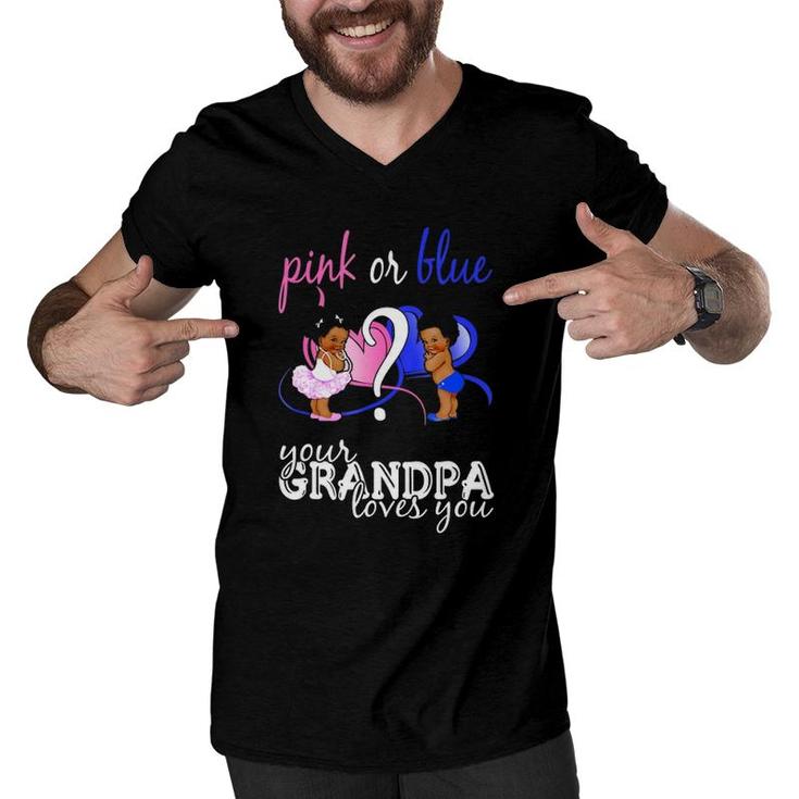 Pink Or Blue Your Grandpa Loves You Gender Reveal Men V-Neck Tshirt