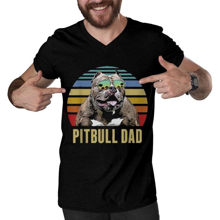 Pitbull Best Dog Dad Ever Retro Sunset Beach Vibe  Men V-Neck Tshirt