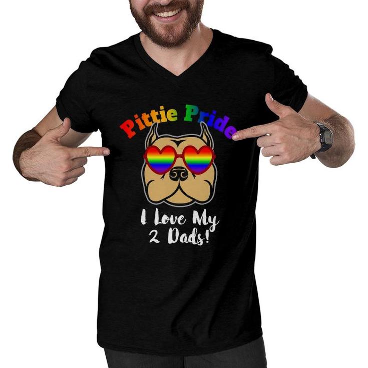 Pitbull Gay Pride I Love My 2 Dads Pittie Pride Lbgt Gift Men V-Neck Tshirt