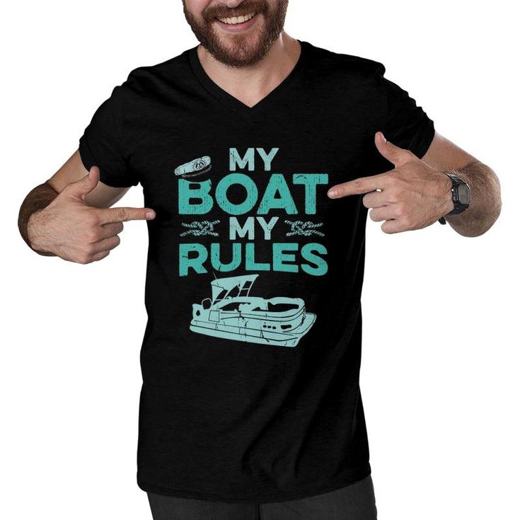 Pontoon Boat Captain  My Boat My Rules Father's Day Gift Men V-Neck Tshirt