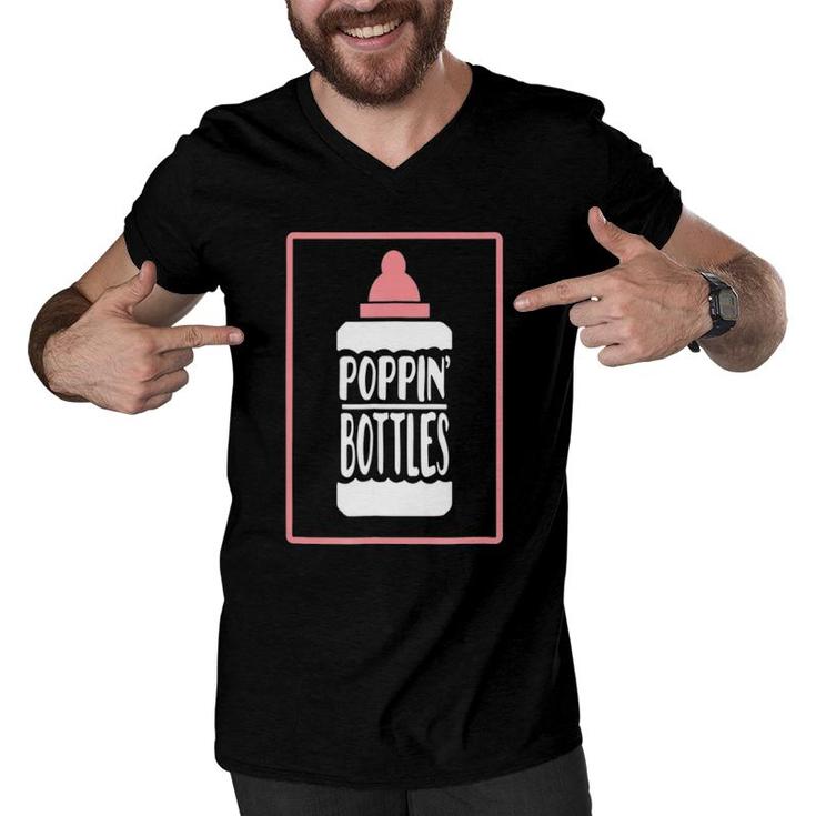 Poppin Bottles First Time New Dad Baby Announcement Tee Men V-Neck Tshirt