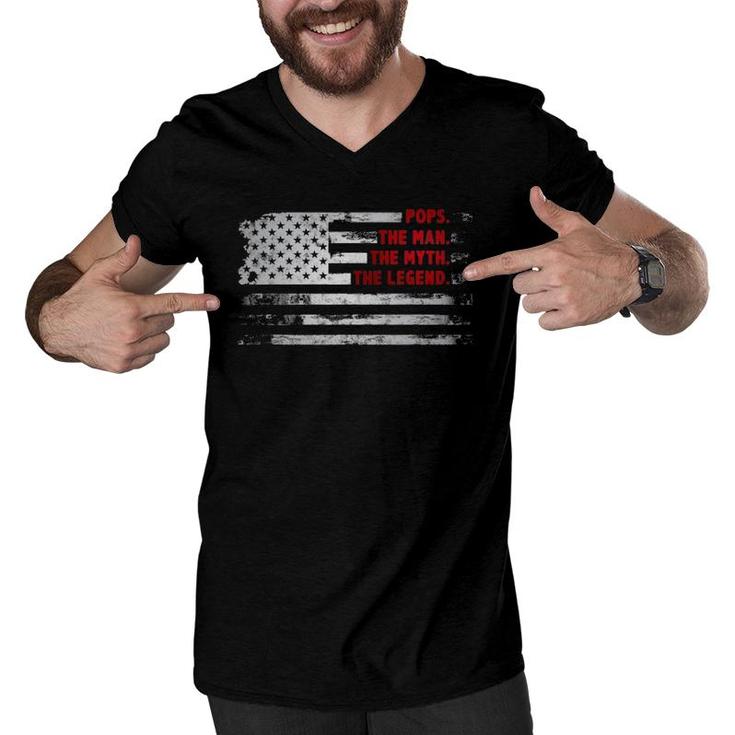 Pops The Man Myth Legend American Usa Flag Father’S Day Gift Men V-Neck Tshirt