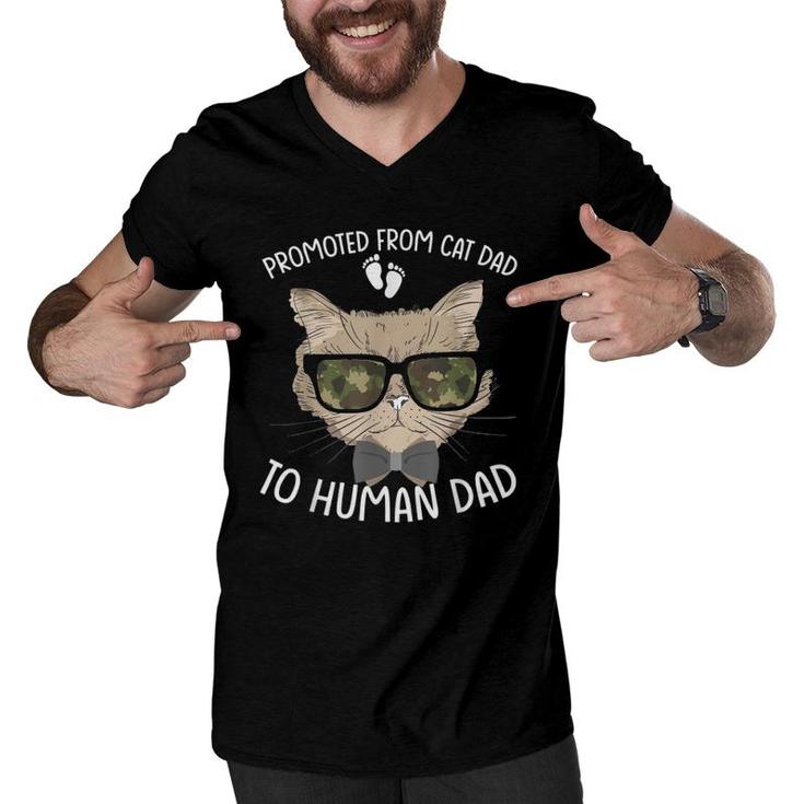 Promoted From Cat Dad To Human Dad Pregnancy Announcement Men V-Neck Tshirt