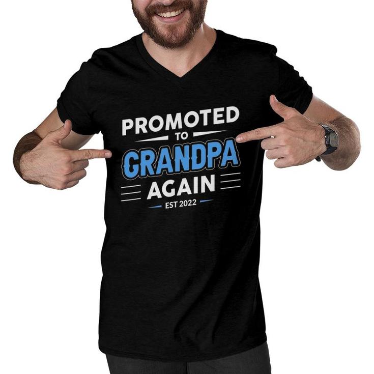 Promoted To Grandpa Again Est 2022 Funny New Grandfather Men V-Neck Tshirt