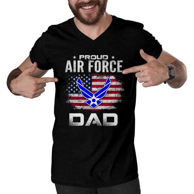 Proud Air Force Dad With American Flag Gift Veteran Men V-Neck Tshirt
