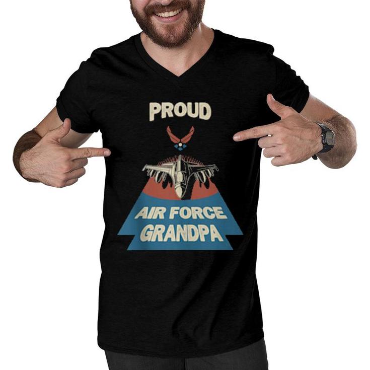 Proud Air Force Grandpa Vintage Military Family Veterans  Men V-Neck Tshirt