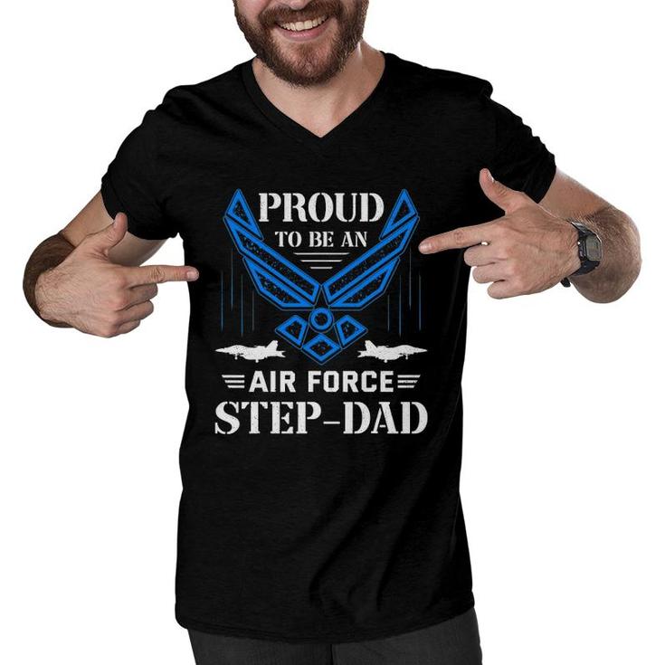 Proud Air Force Step-Dad Funny American Flag Men V-Neck Tshirt