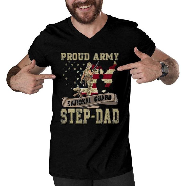 Proud Army National Guard Step-Dad  Veterans Day Men V-Neck Tshirt