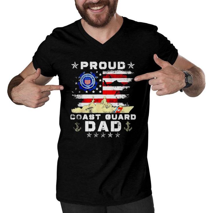 Proud Coast Guard Dad American Flag Unisex Men V-Neck Tshirt