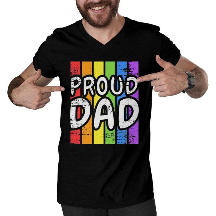 Proud Dad Lgb Dad Graphic Tees Pride Month Men V-Neck Tshirt