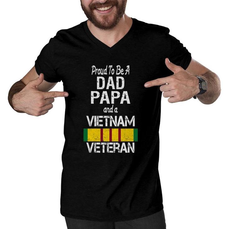 Proud Dad Papa Vietnam Veteran  Vintage Vet Tee Men V-Neck Tshirt