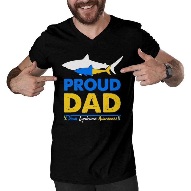 Proud Dad Papa World Down Syndrome Awareness Day Shark Men V-Neck Tshirt
