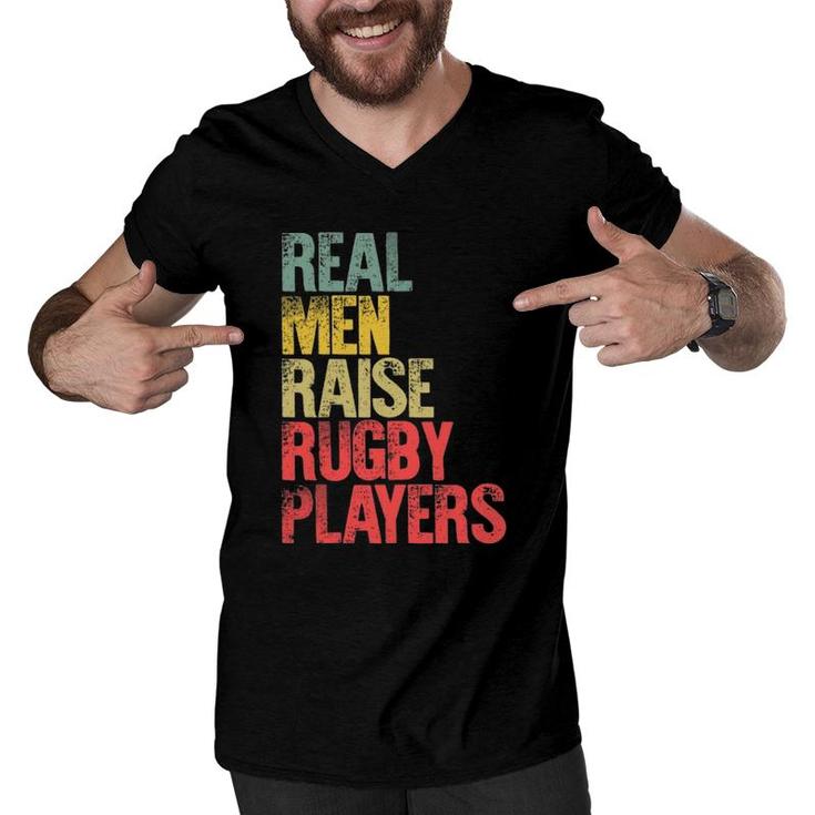 Proud Dad  Real Men Raise Rugby Players Gift Men V-Neck Tshirt