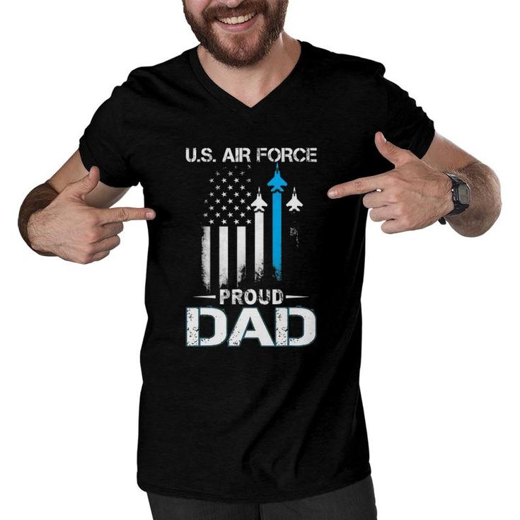 Proud Dad US Air Force Stars Air Force Family Party Gift Men V-Neck Tshirt