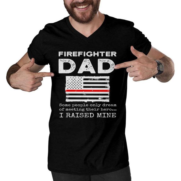 Proud Firefighter Dad Fireman Father American Flag  Men V-Neck Tshirt