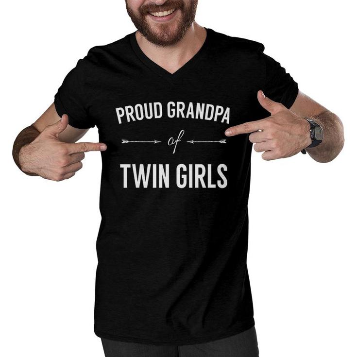 Proud Grandpa Of Twin Girls - Funny For Granddad Men V-Neck Tshirt