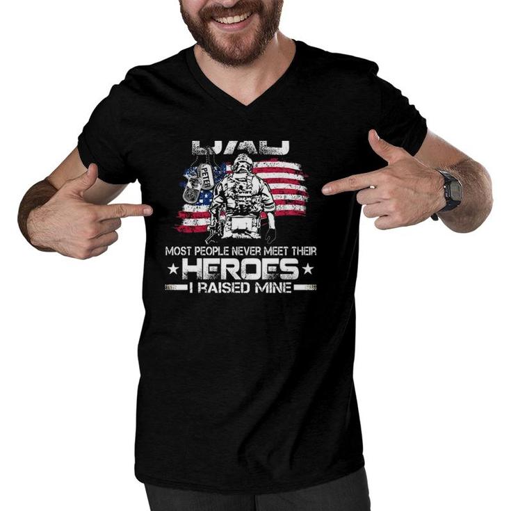 Proud Marine Dad Most People Never Meet Their Heroes I Raised Mine American Flag Men V-Neck Tshirt