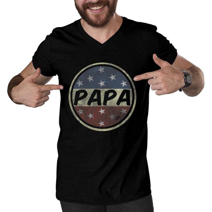 Proud Papa Father's Day American Flag Button 4Th Of July Men V-Neck Tshirt