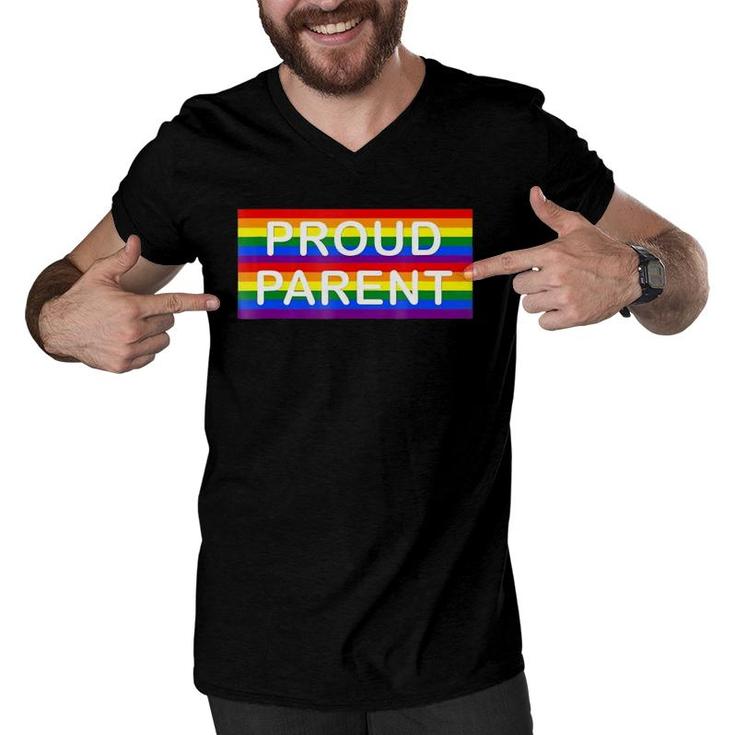 Proud Parent Lgbt Rainbow Flag Mom Dad Men V-Neck Tshirt